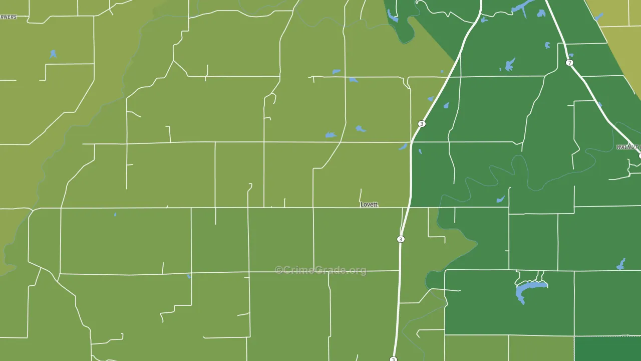 Lovett, IN Map of Vehicle Theft Rates