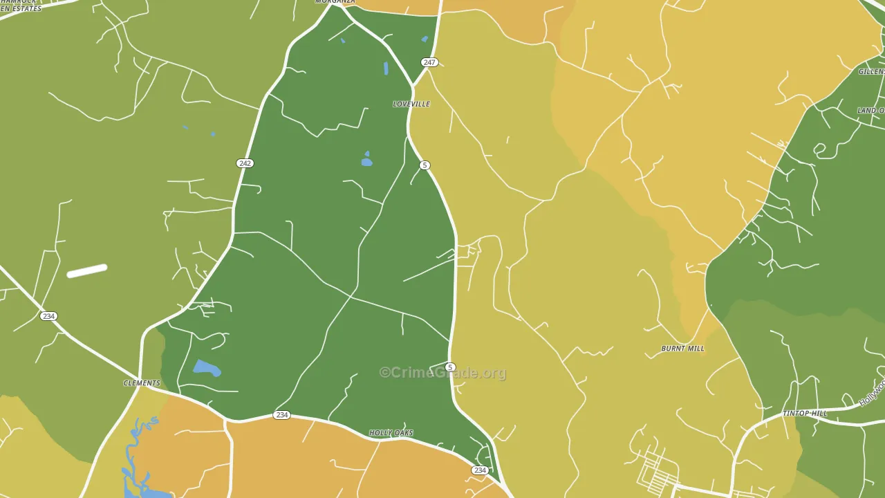 Loveville, MD Map of Vehicle Theft Rates