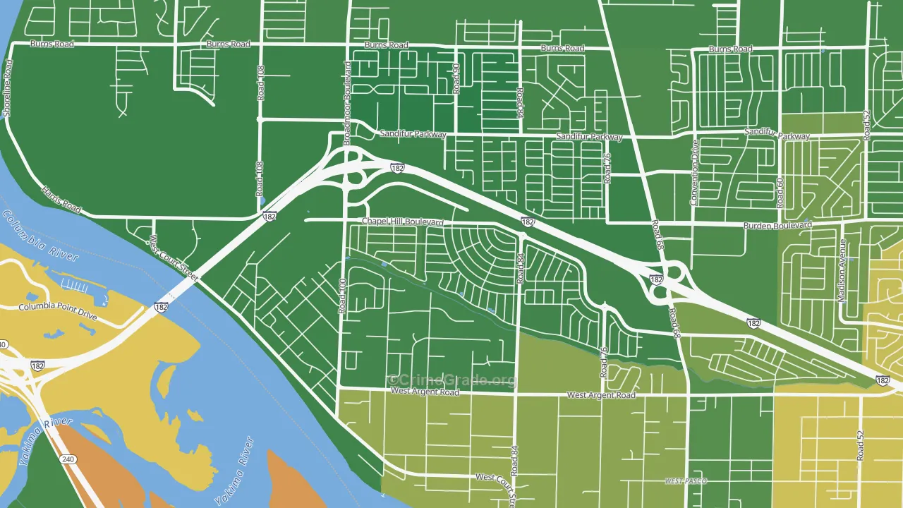 Lovisa Farms, Pasco, WA Map of Vehicle Theft Rates