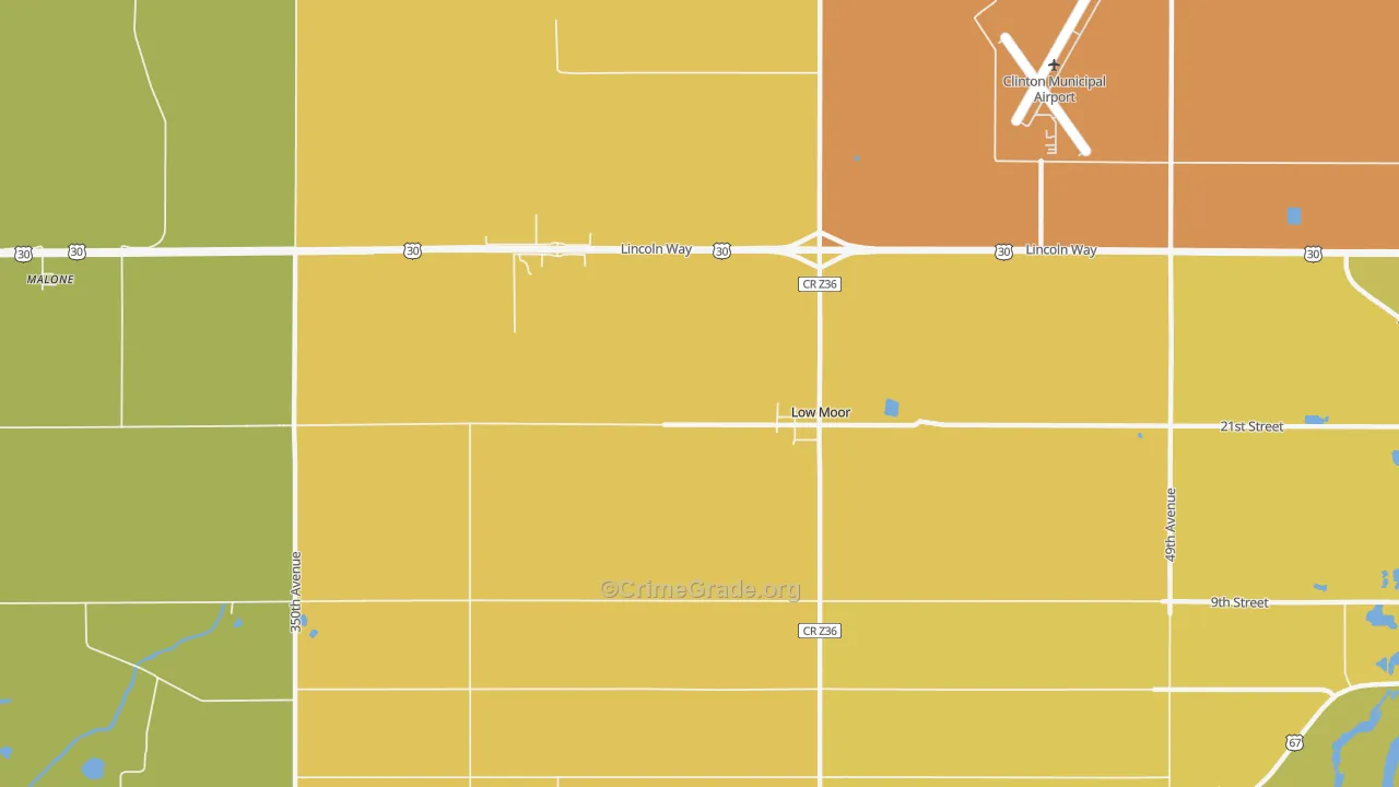 Low Moor, IA Map of Vehicle Theft Rates