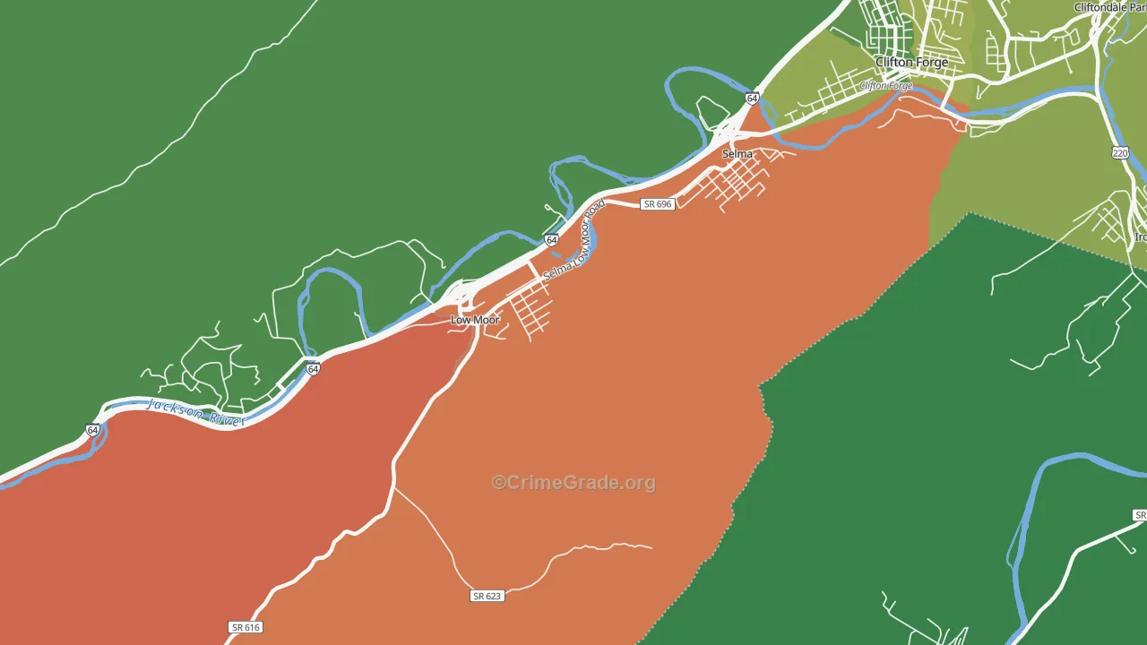 Low Moor, VA Map of Vehicle Theft Rates
