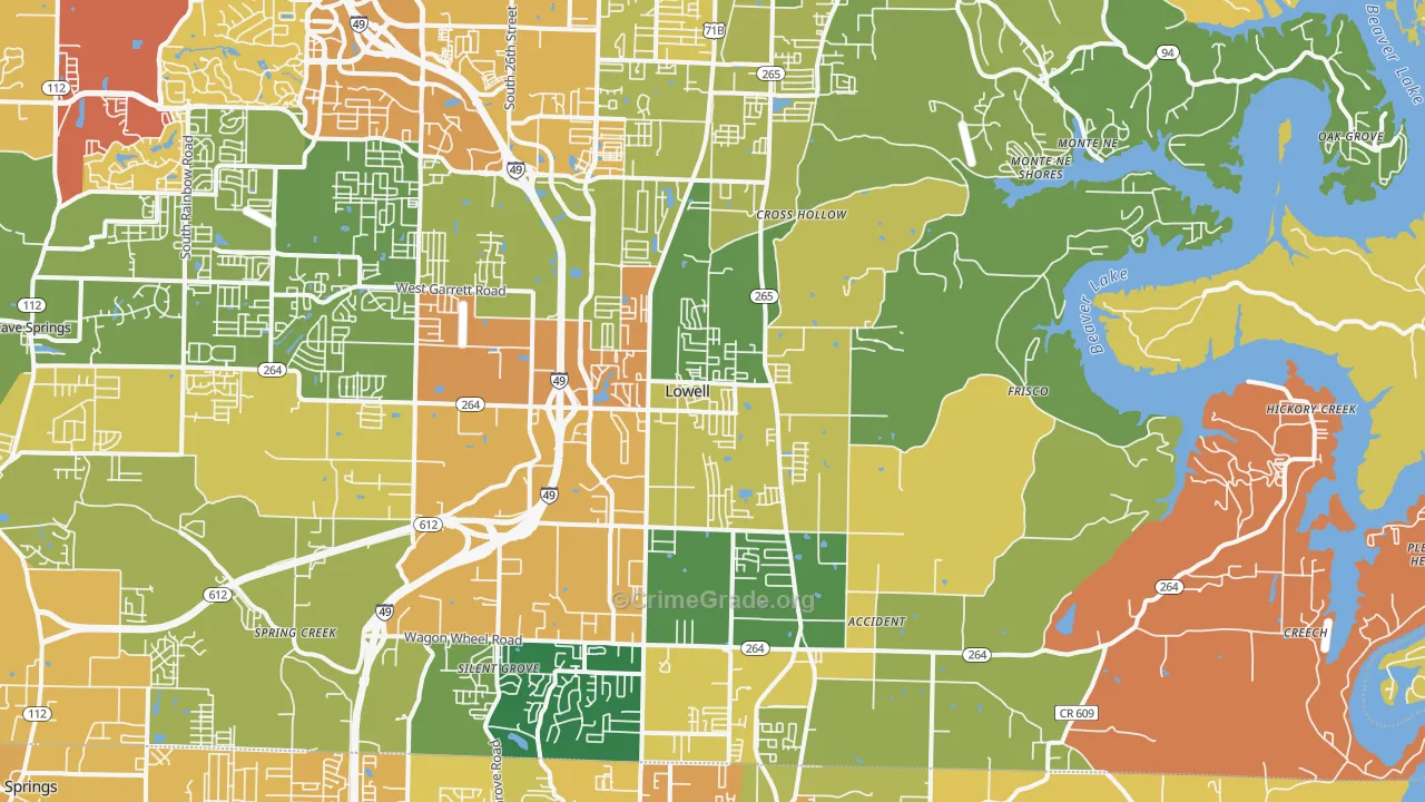 Lowell, AR Map of Vehicle Theft Rates