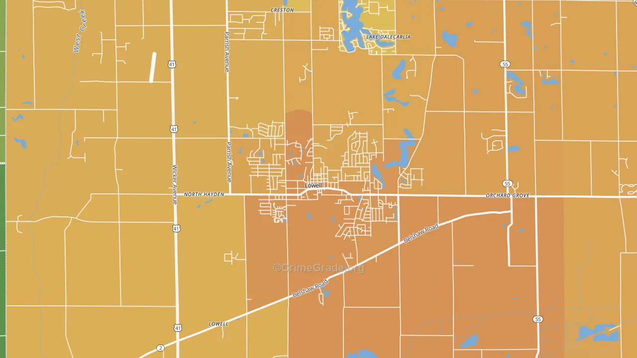 Lowell, IN Map of Vehicle Theft Rates