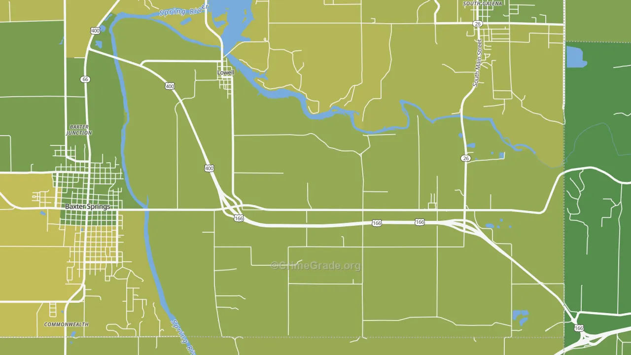 Lowell, KS Map of Vehicle Theft Rates