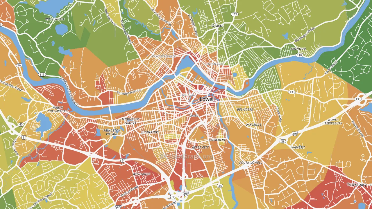 Lowell, MA Map of Vehicle Theft Rates