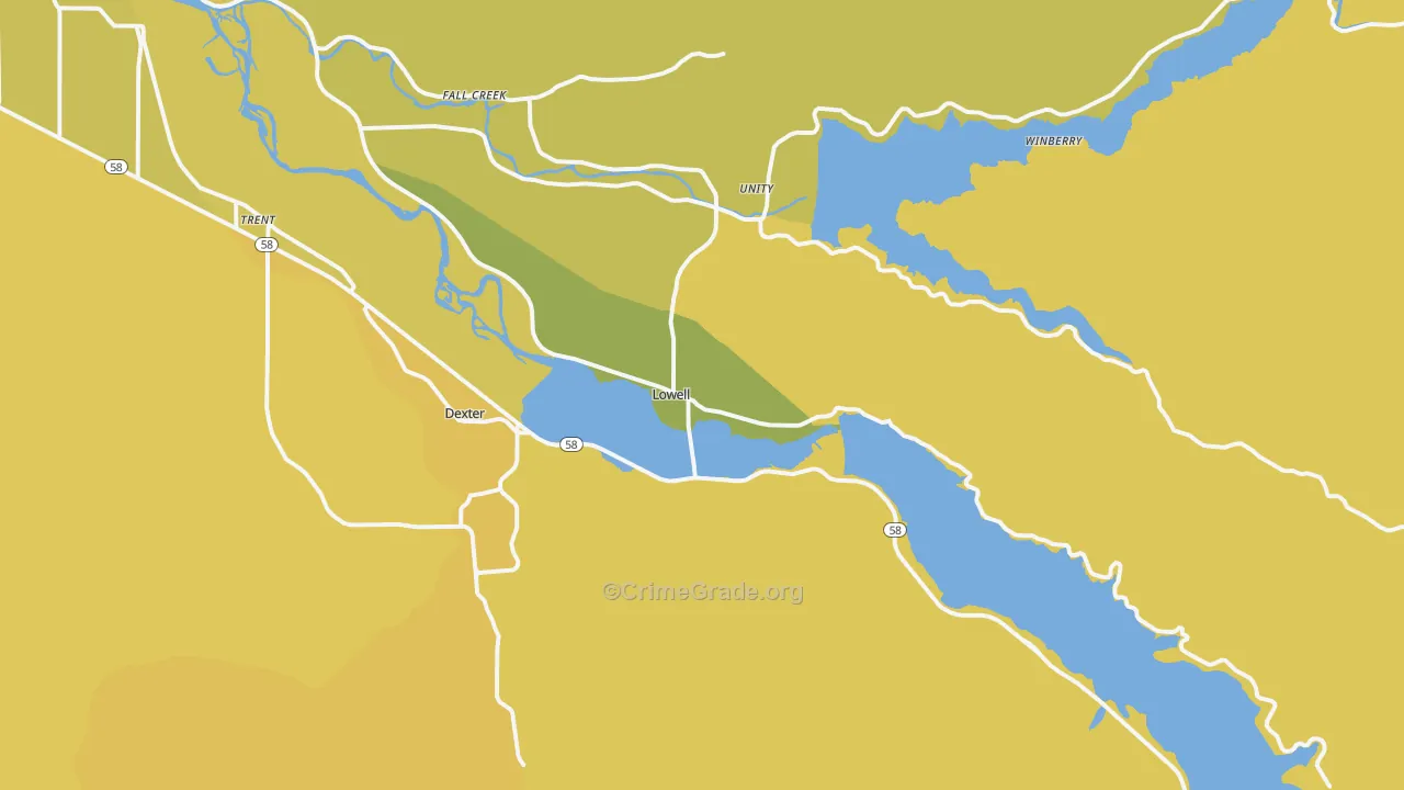 Lowell, OR Map of Vehicle Theft Rates