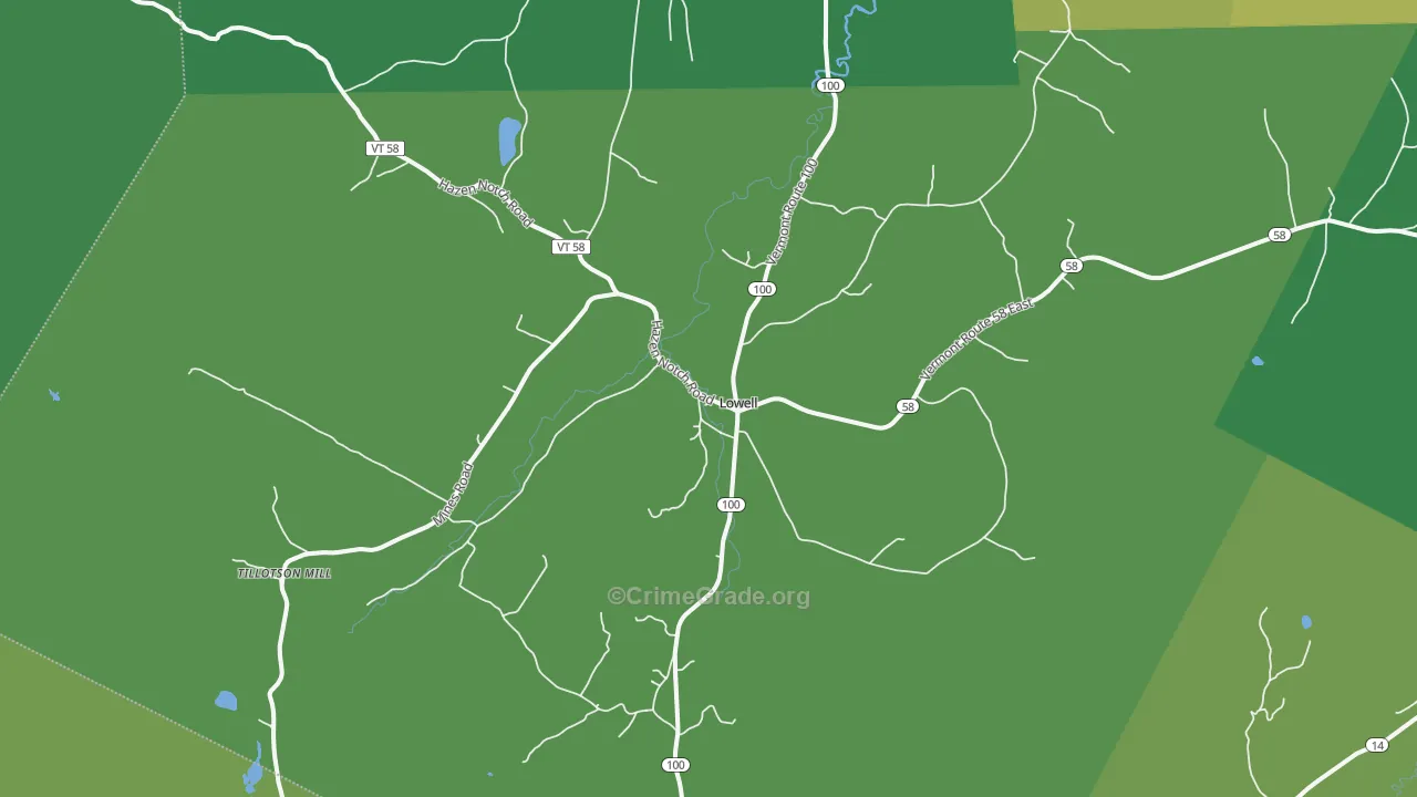Lowell, VT Map of Vehicle Theft Rates