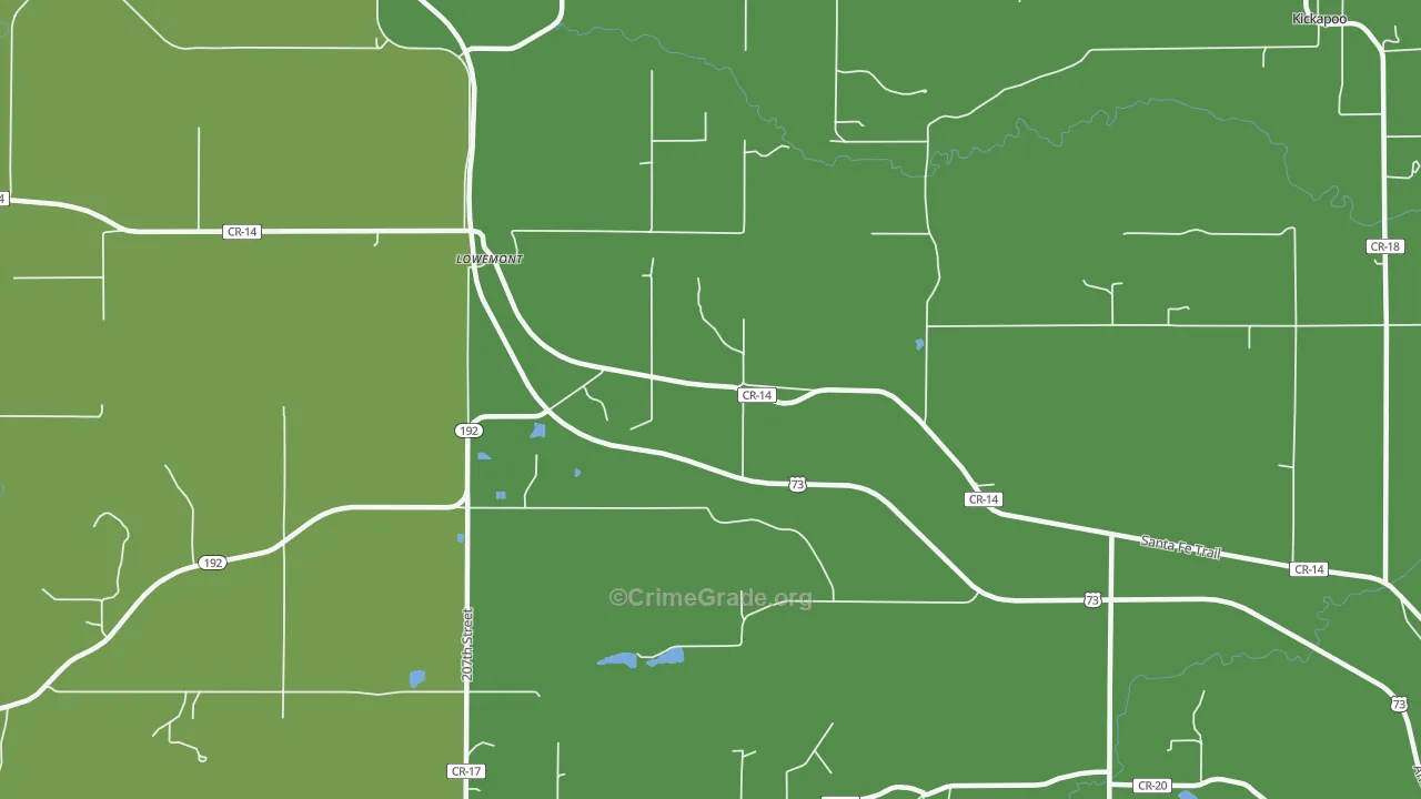 Lowemont, KS Map of Vehicle Theft Rates