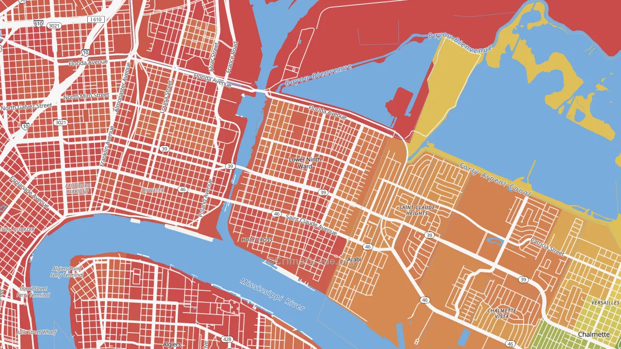 Lower 9th Ward, New Orleans, LA Map of Vehicle Theft Rates