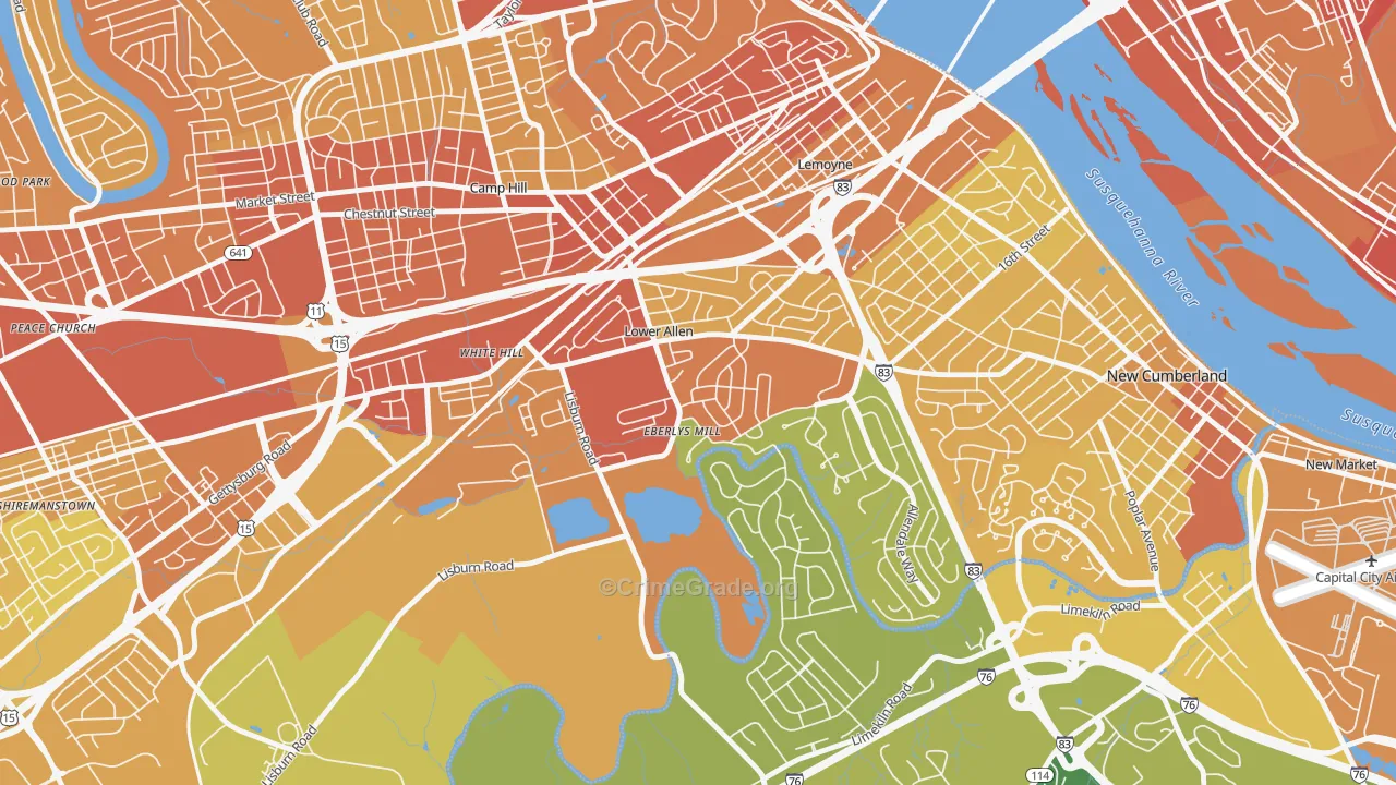 Lower Allen, PA Map of Vehicle Theft Rates