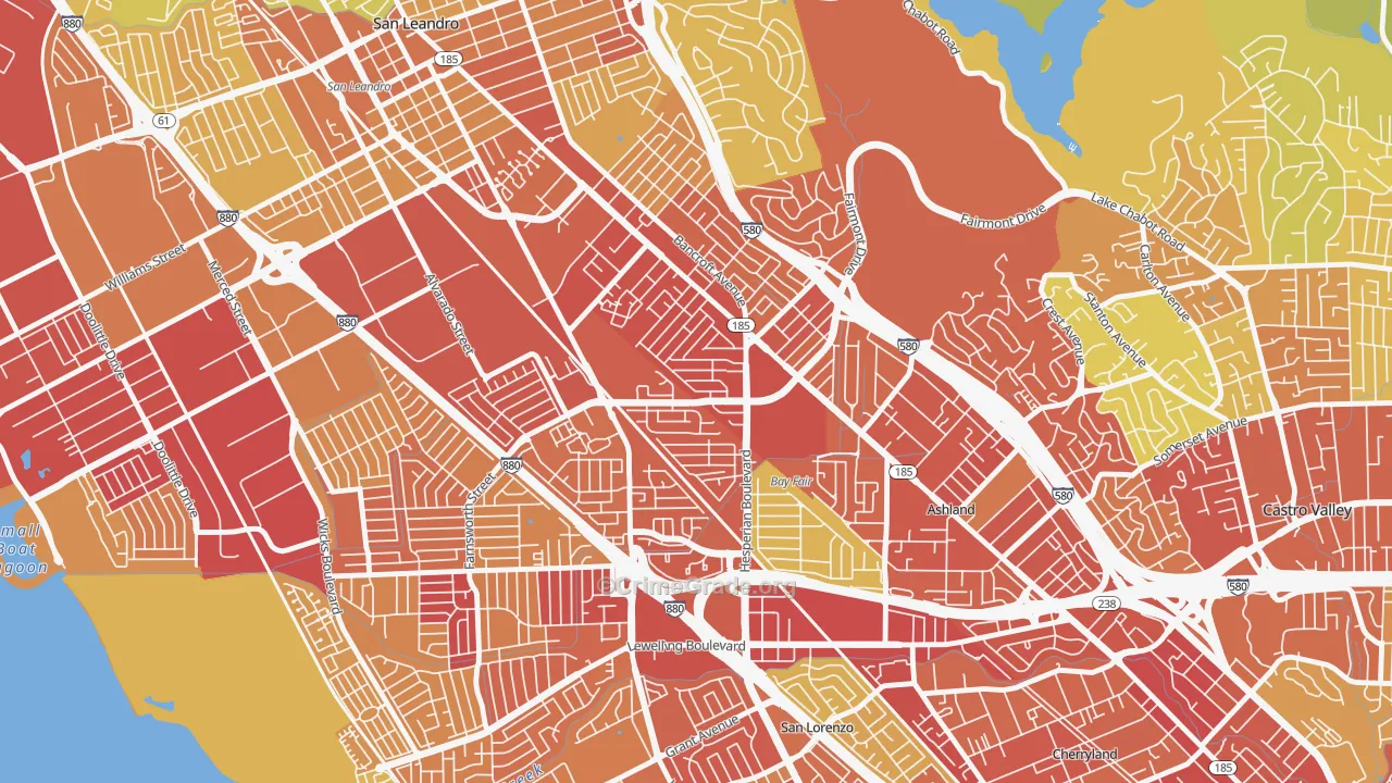 Lower Bal, San Leandro, CA Map of Vehicle Theft Rates