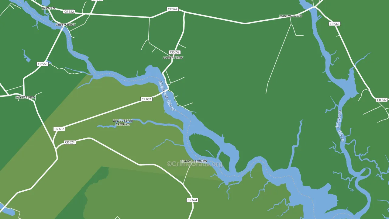 Lower Bank, NJ Map of Vehicle Theft Rates