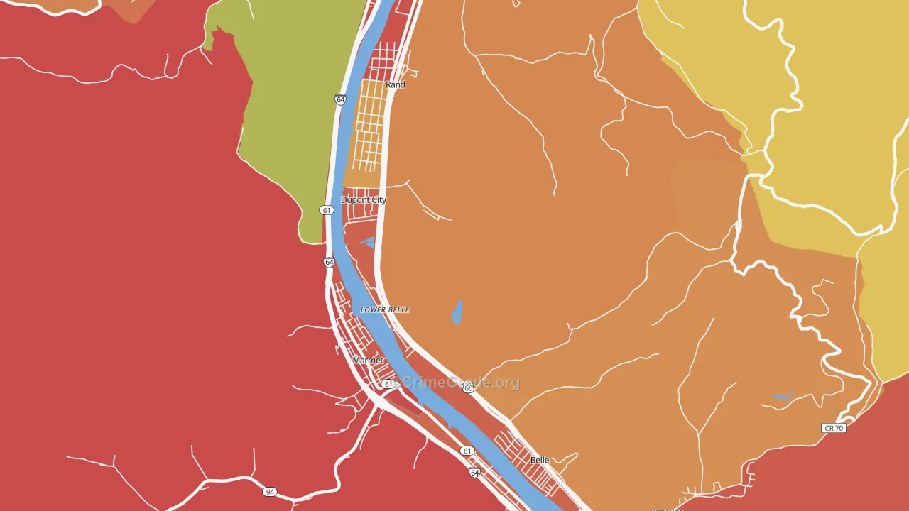 Lower Belle, WV Map of Vehicle Theft Rates