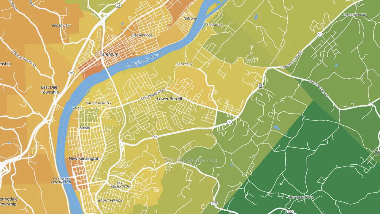 Lower Burrell, PA Map of Vehicle Theft Rates