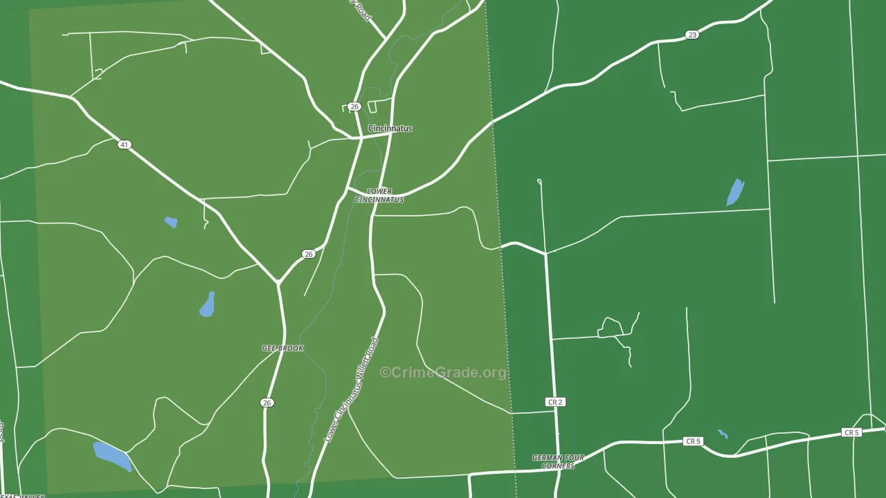 Lower Cincinnatus, NY Map of Vehicle Theft Rates