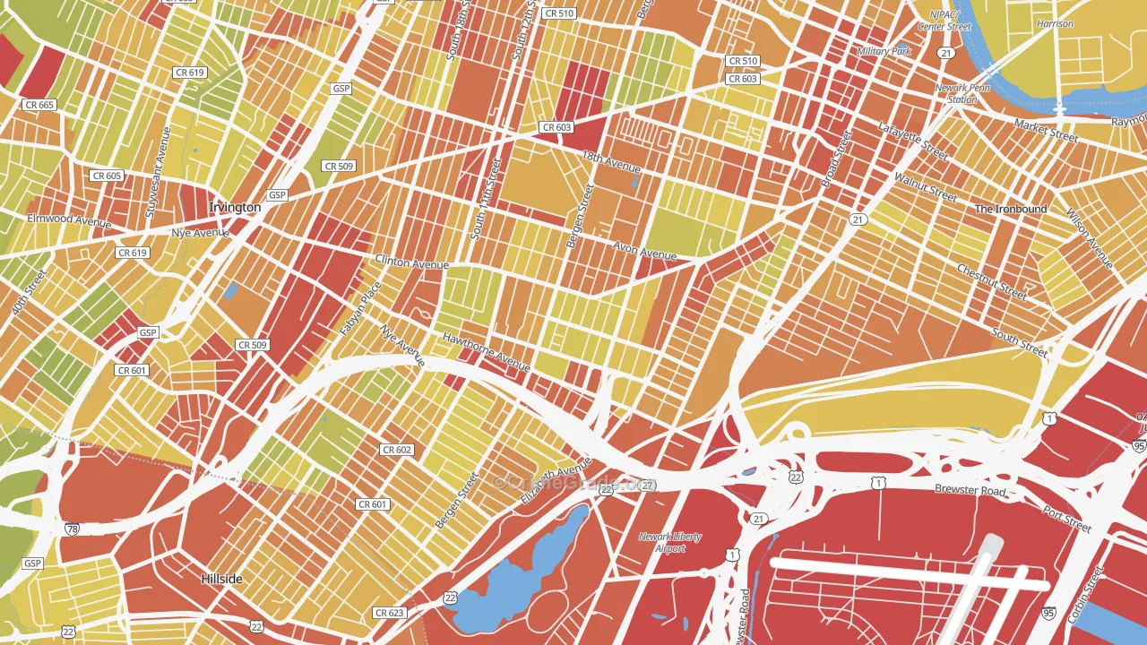 Lower Clinton Hill, Newark, NJ Map of Vehicle Theft Rates