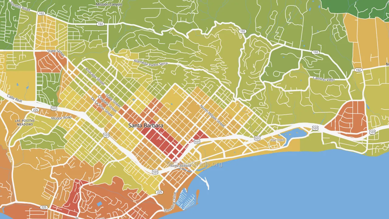 Lower East, Santa Barbara, CA Map of Vehicle Theft Rates