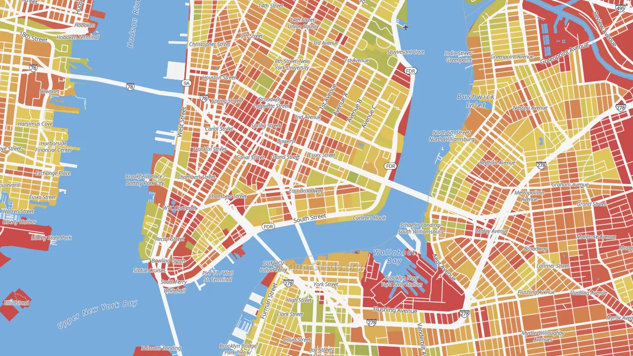 Lower East Side, Manhattan, NY Map of Vehicle Theft Rates