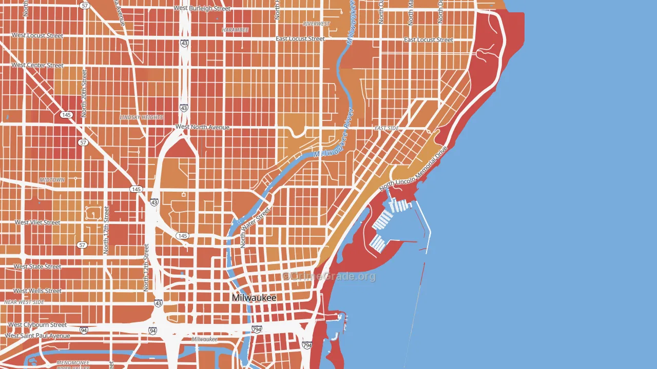 Lower East Side, Milwaukee, WI Map of Vehicle Theft Rates