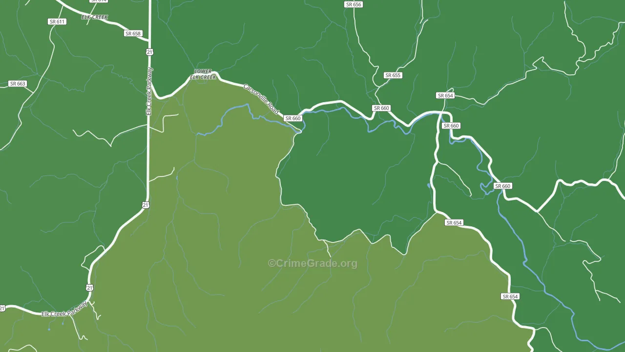 Lower Elk Creek, VA Map of Vehicle Theft Rates
