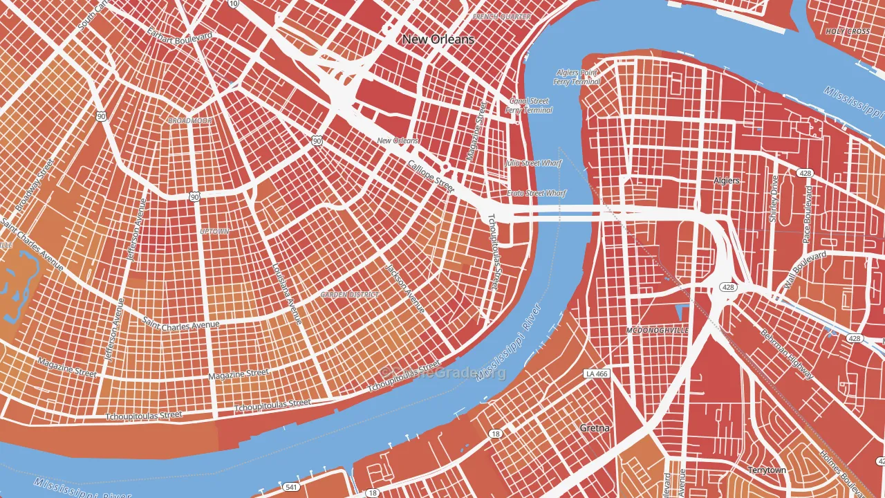Lower Garden District, New Orleans, LA Map of Vehicle Theft Rates