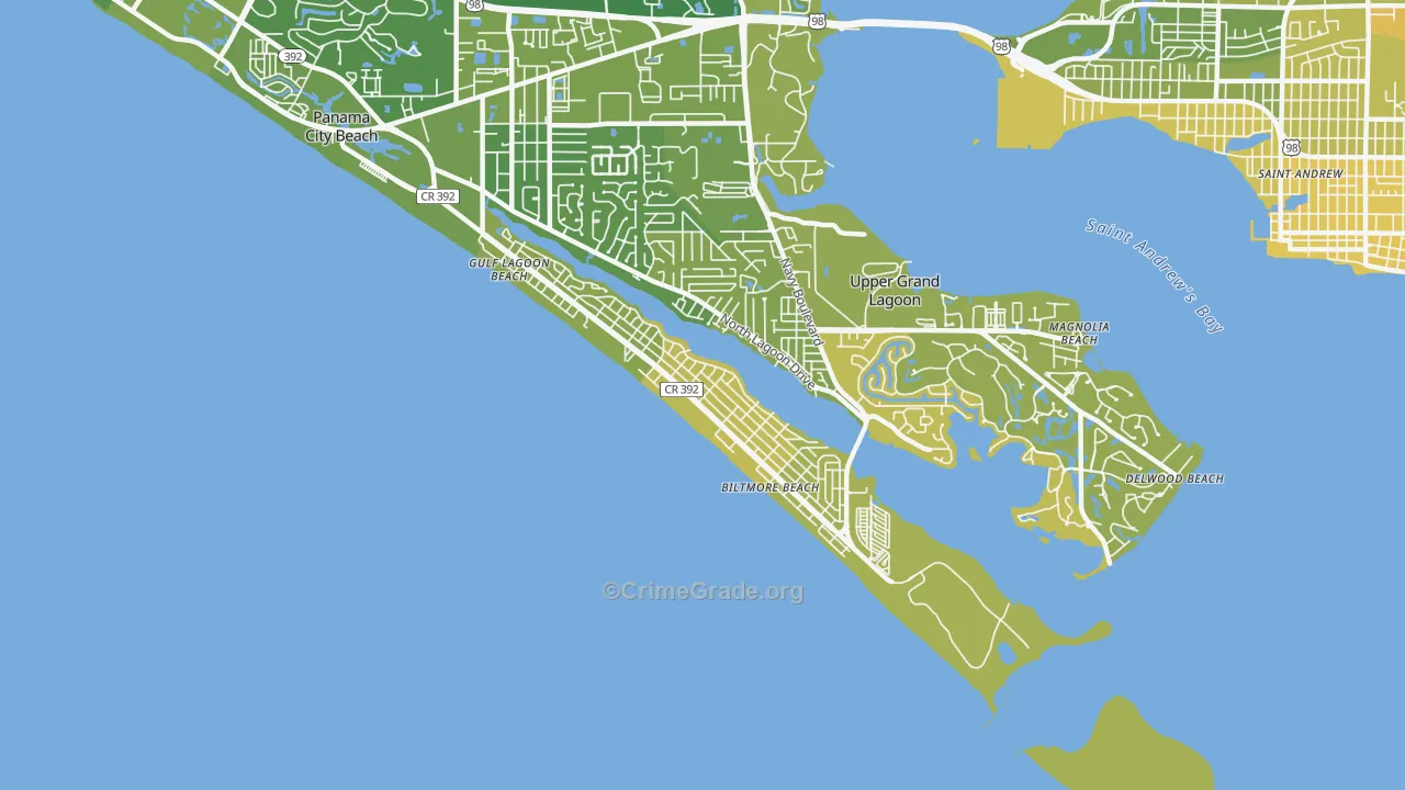 Lower Grand Lagoon, FL Map of Vehicle Theft Rates
