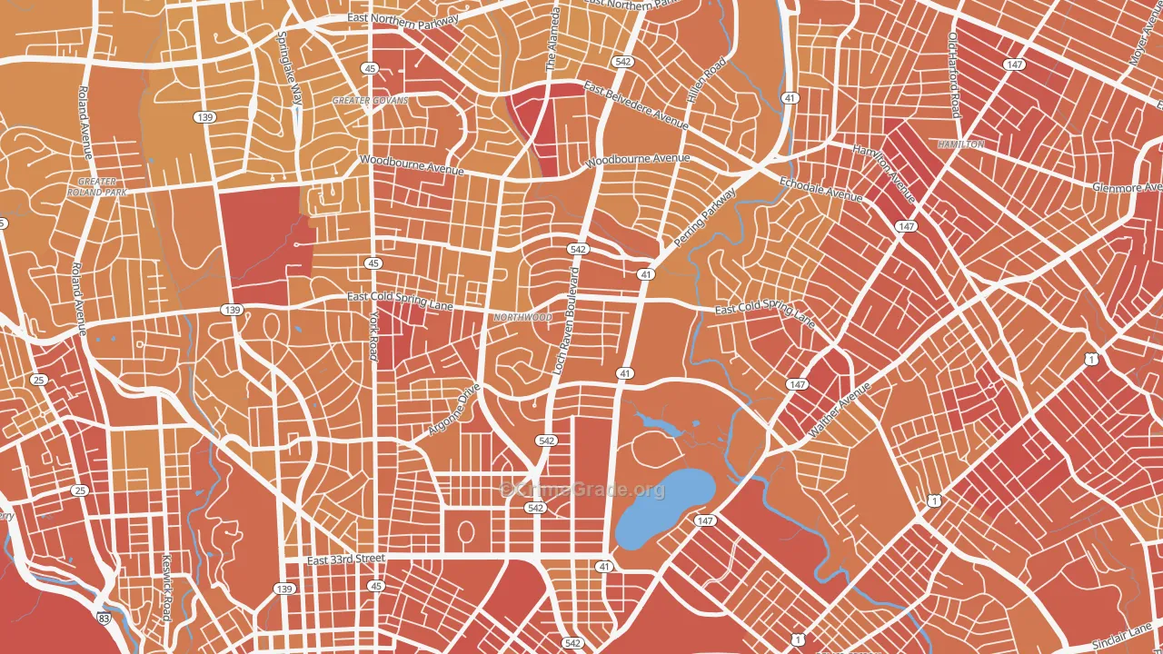 Lower Northwood, Baltimore, MD Map of Vehicle Theft Rates