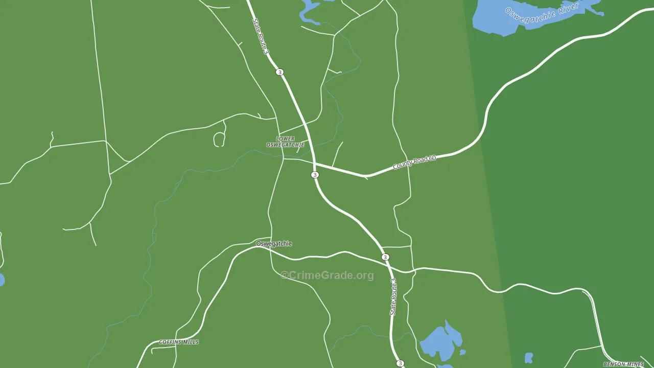 Lower Oswegatchie, NY Map of Vehicle Theft Rates