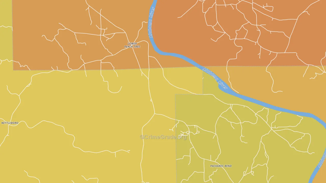 Lower Peach Tree, AL Map of Vehicle Theft Rates