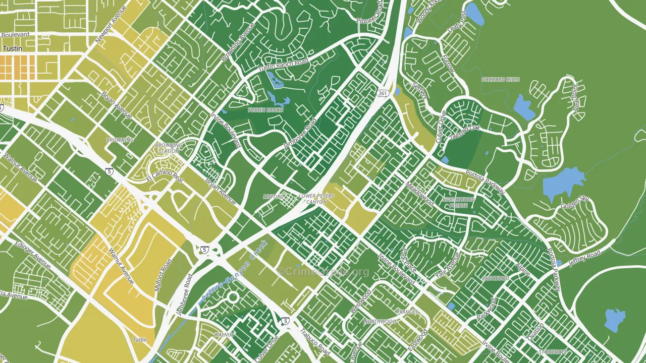 Lower Peters Canyon, Irvine, CA Map of Vehicle Theft Rates