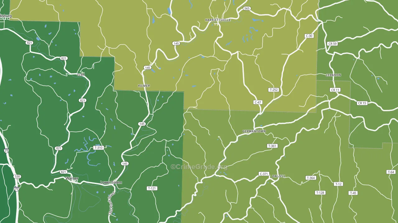 Lower Salem, OH Map of Vehicle Theft Rates