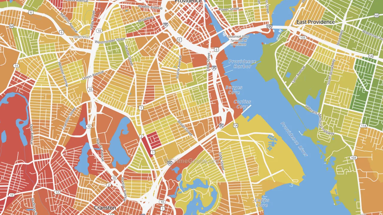 Lower South Providence, Providence, RI Map of Vehicle Theft Rates