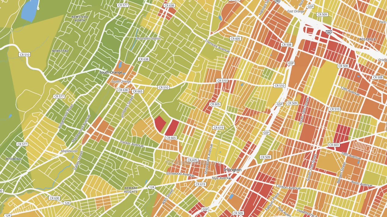 Lower Vailsburg, Newark, NJ Map of Vehicle Theft Rates