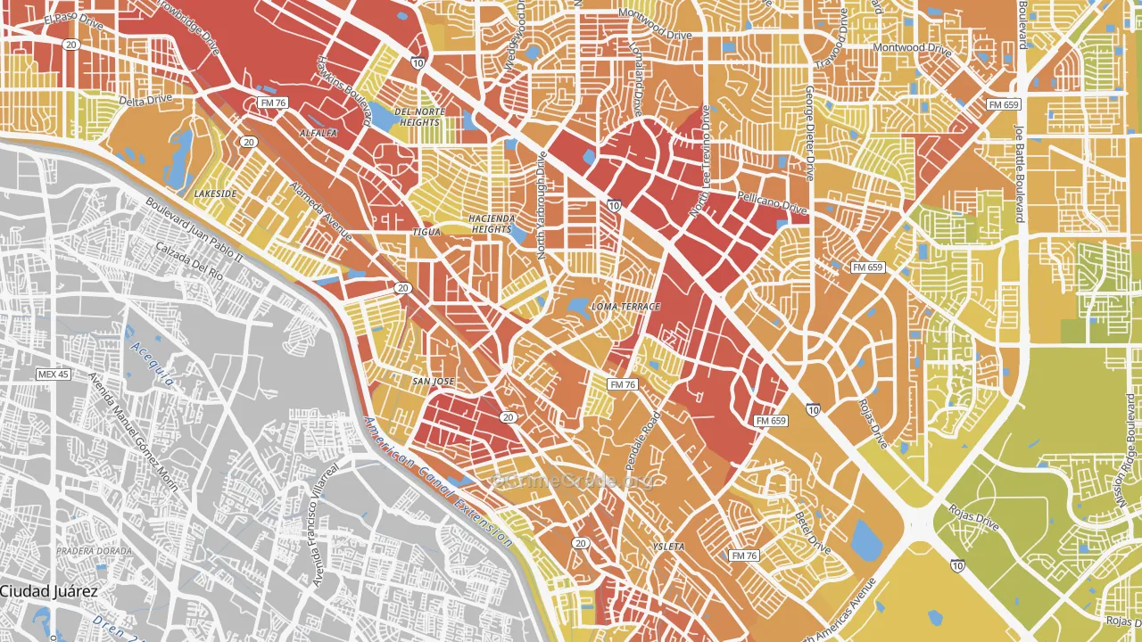 Lower Valley, El Paso, TX Map of Vehicle Theft Rates