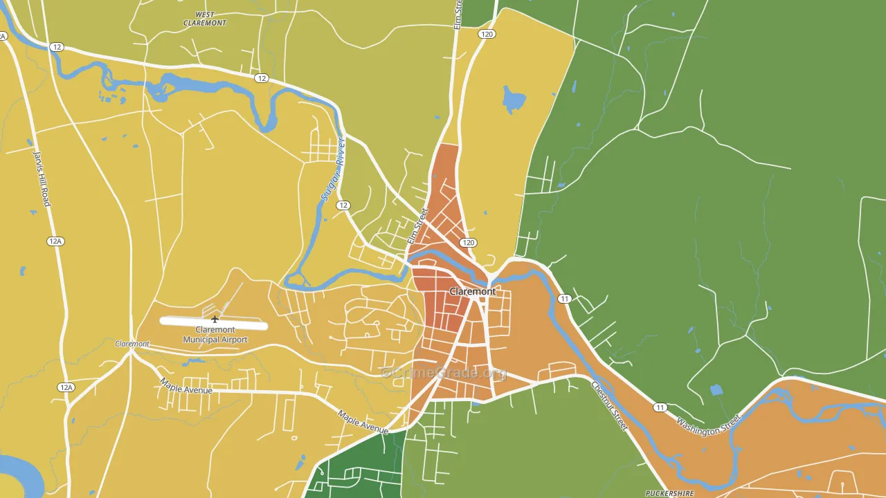Lower Village District, Claremont, NH Map of Vehicle Theft Rates