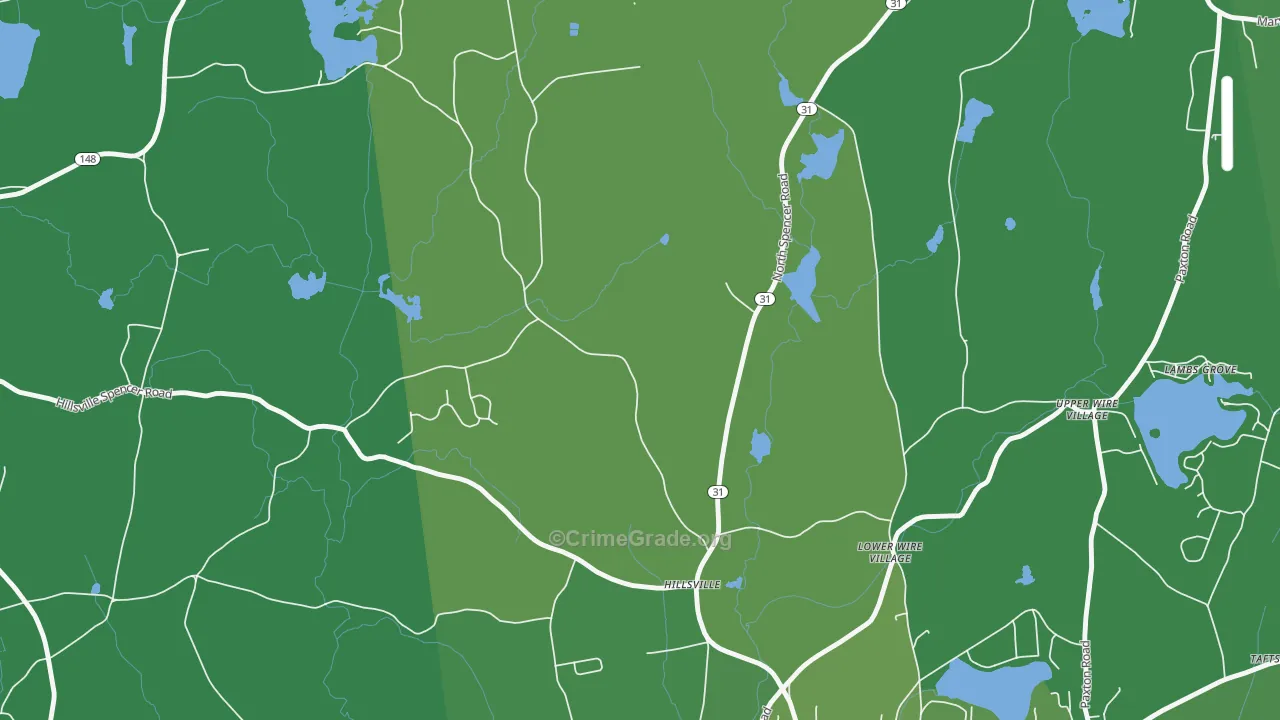 Lower Wire Village, MA Map of Vehicle Theft Rates