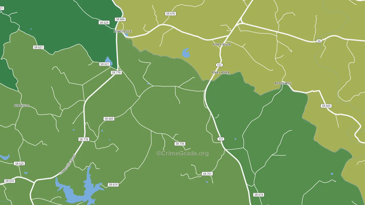 Lowesville, VA Map of Vehicle Theft Rates