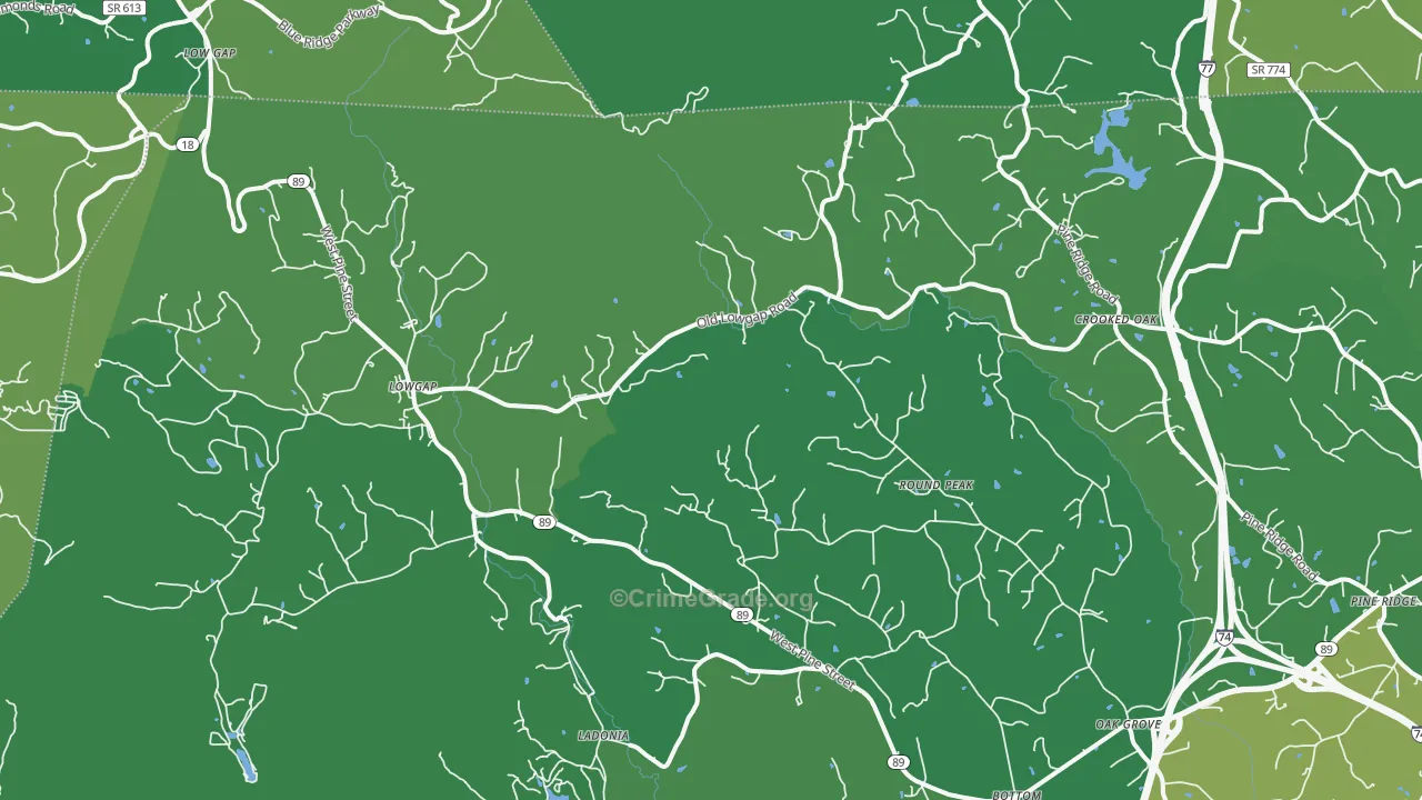 Lowgap, NC Map of Vehicle Theft Rates