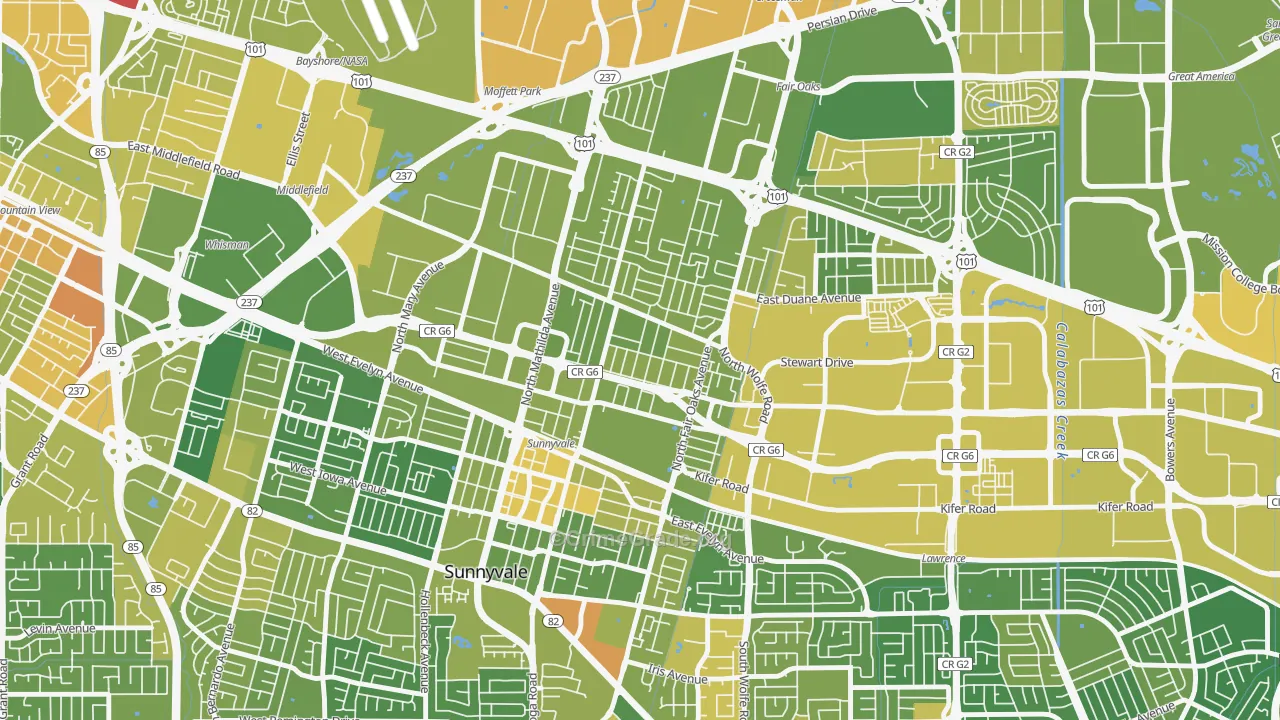 Lowlanders, Sunnyvale, CA Map of Vehicle Theft Rates