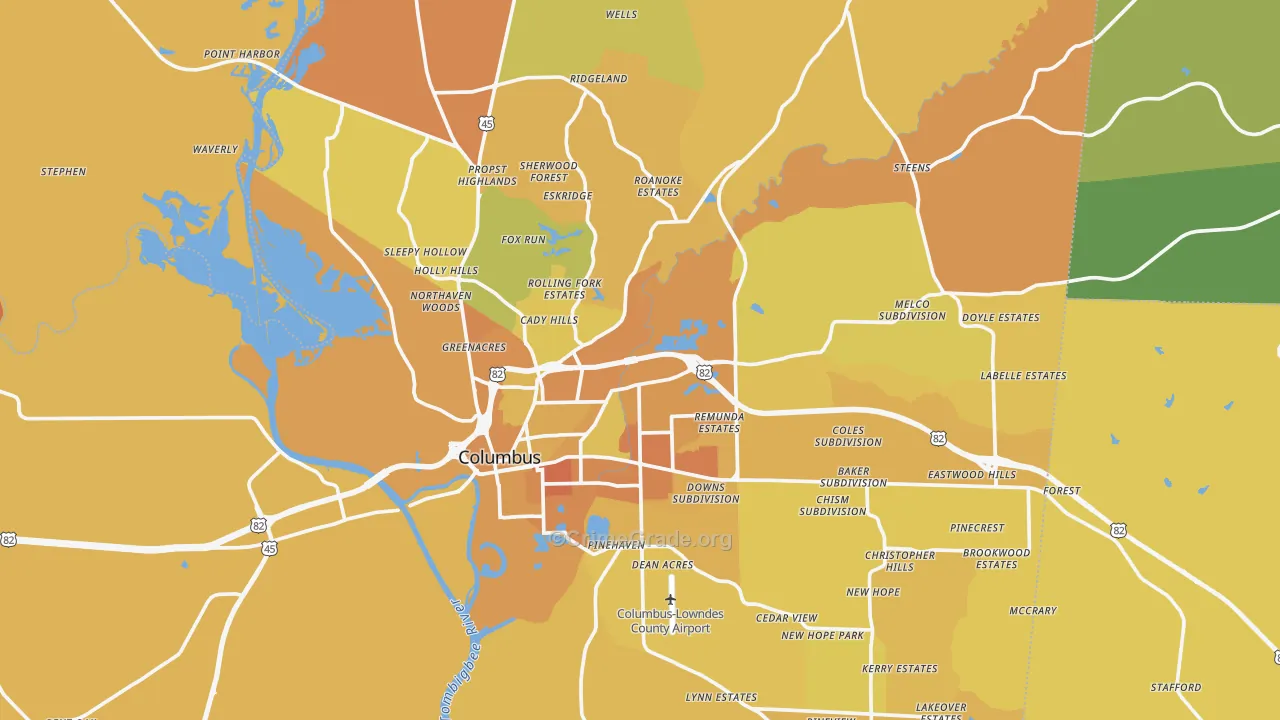 Lowndes County, MS Map of Vehicle Theft Rates