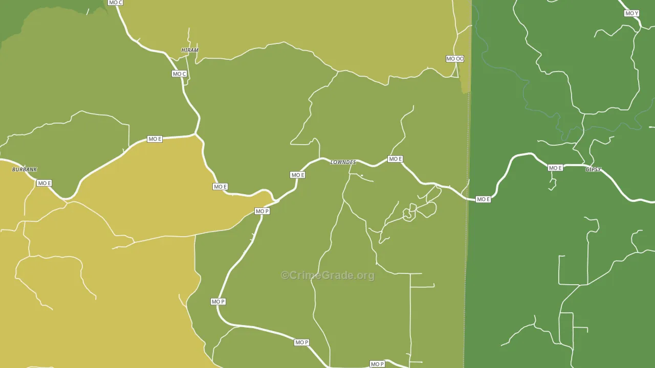 Lowndes, MO Map of Vehicle Theft Rates
