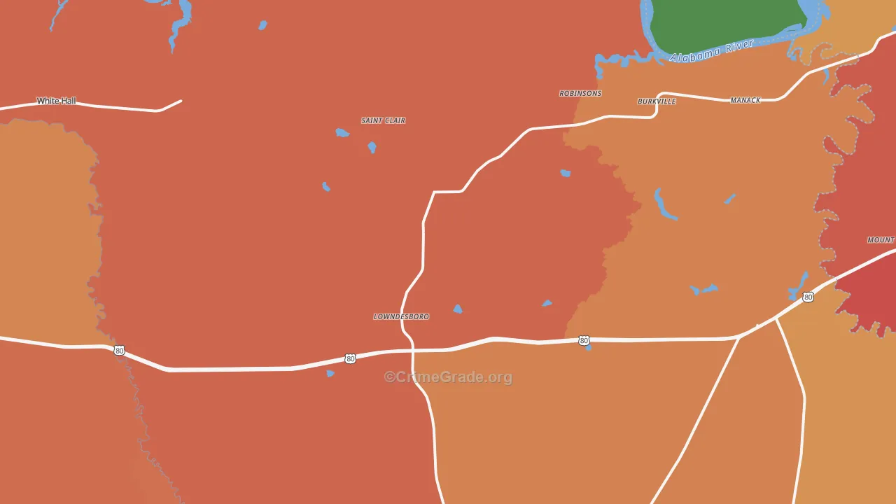 Lowndesboro, AL Map of Vehicle Theft Rates