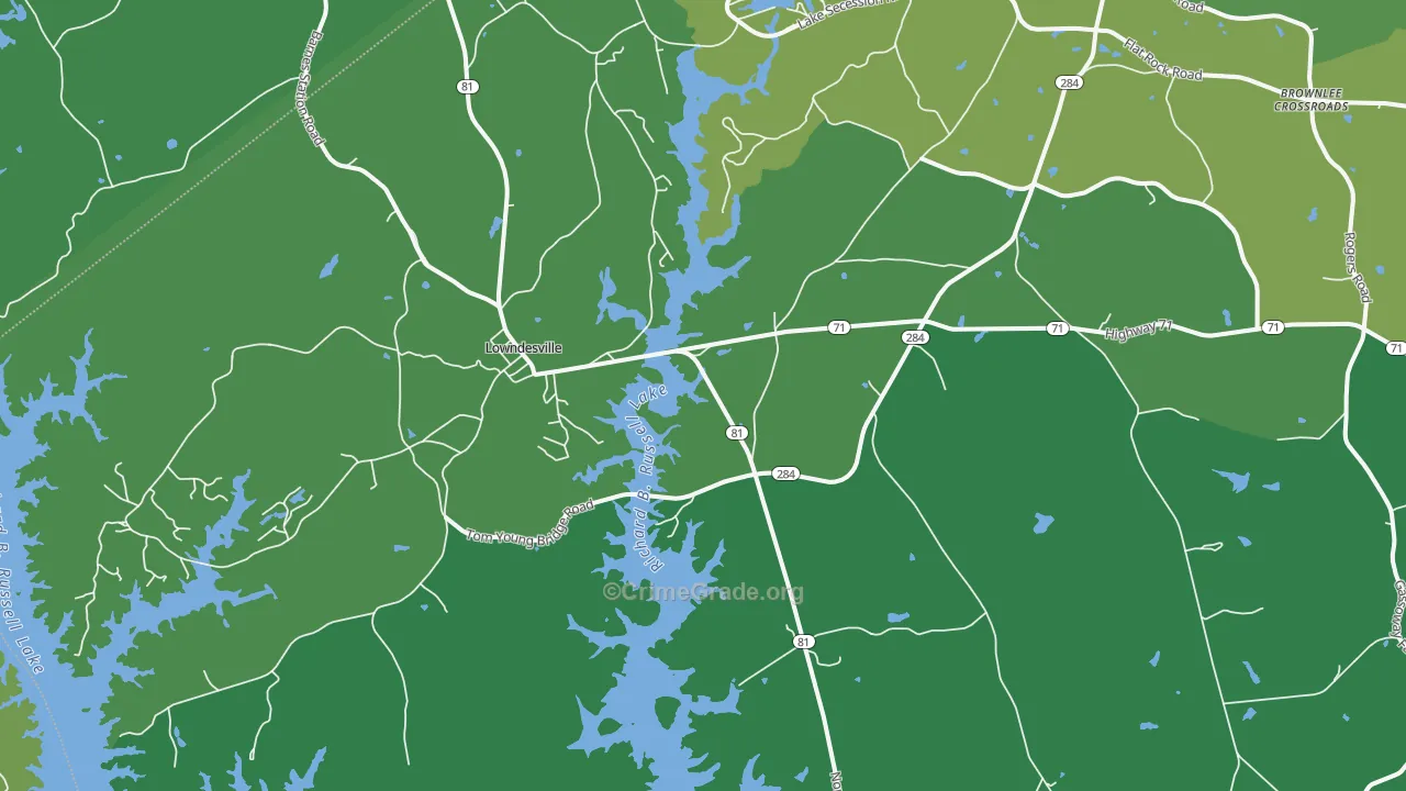 Lowndesville, SC Map of Vehicle Theft Rates