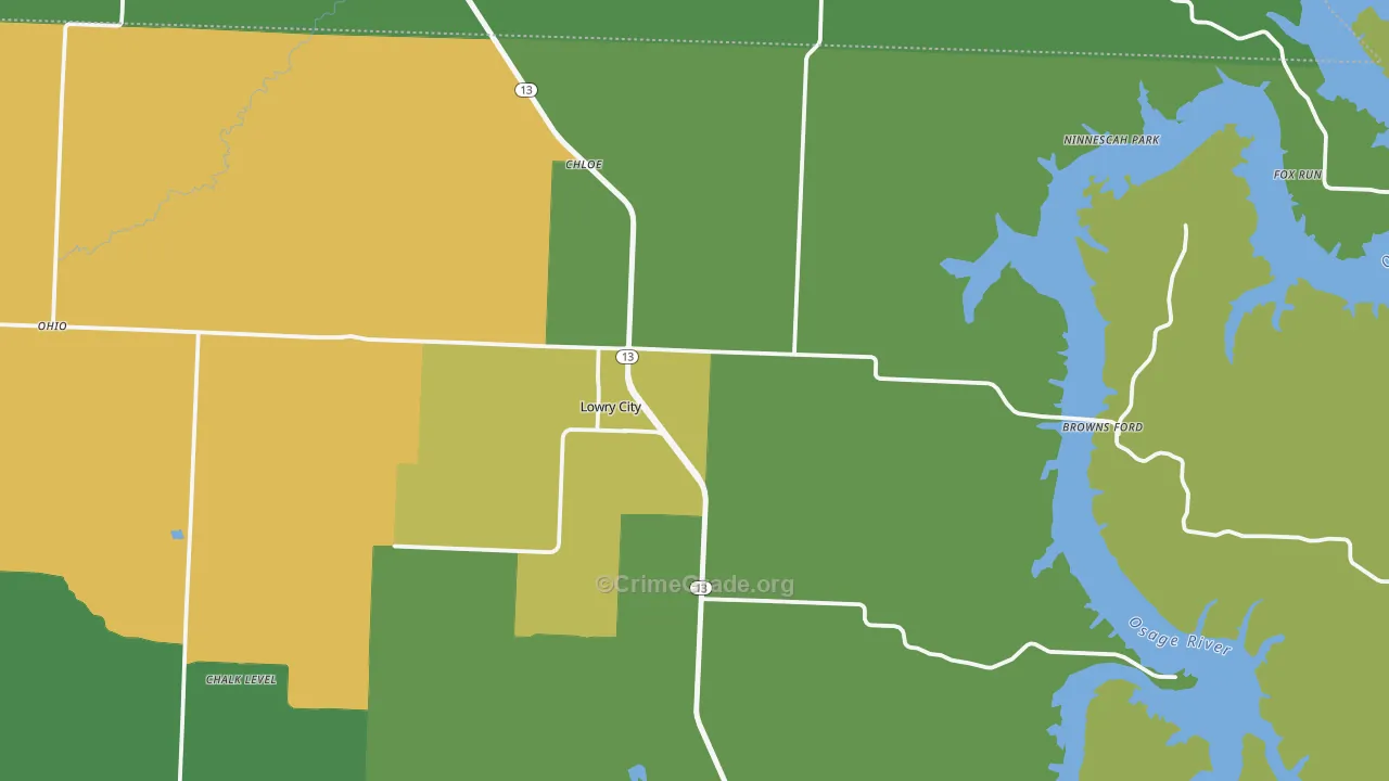 Lowry City, MO Map of Vehicle Theft Rates