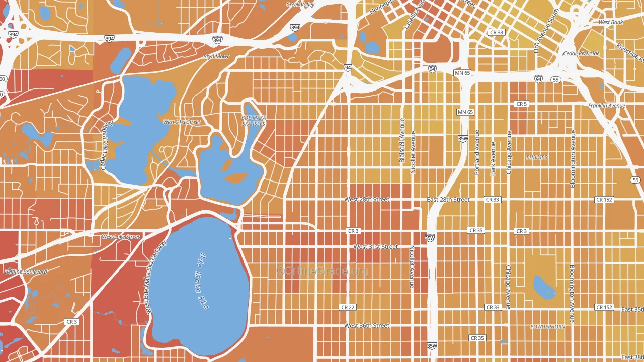 Lowry Hill East, Minneapolis, MN Map of Vehicle Theft Rates