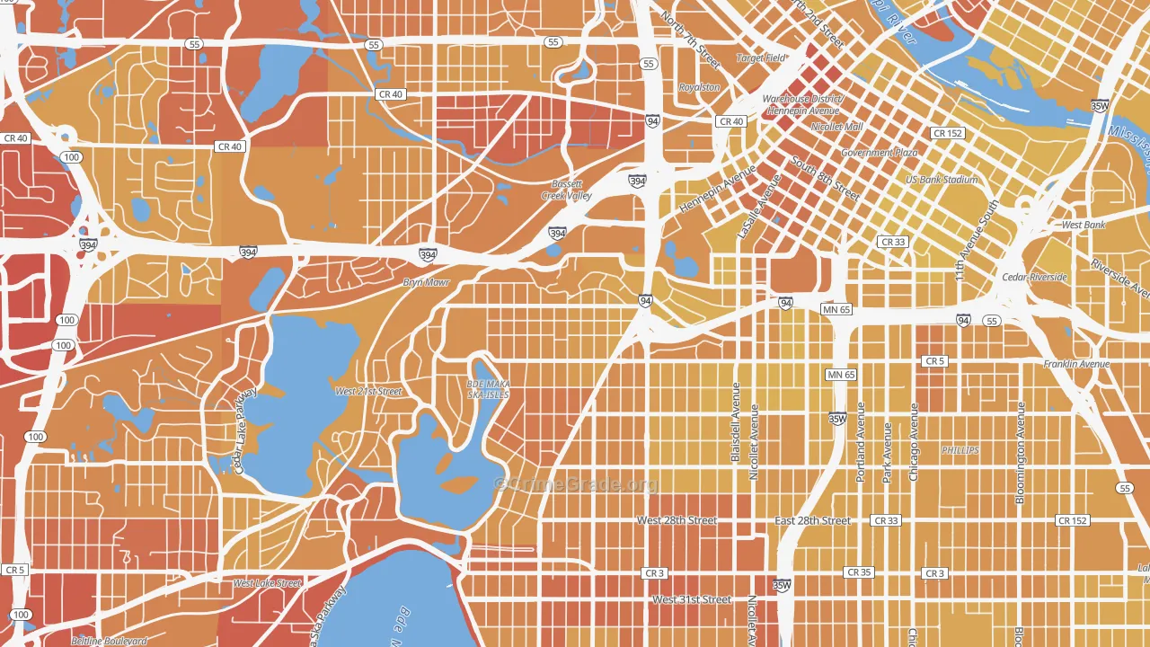 Lowry Hill, Minneapolis, MN Map of Vehicle Theft Rates
