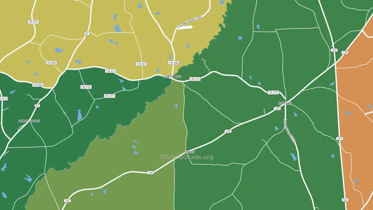 Lowry Mill, AL Map of Vehicle Theft Rates