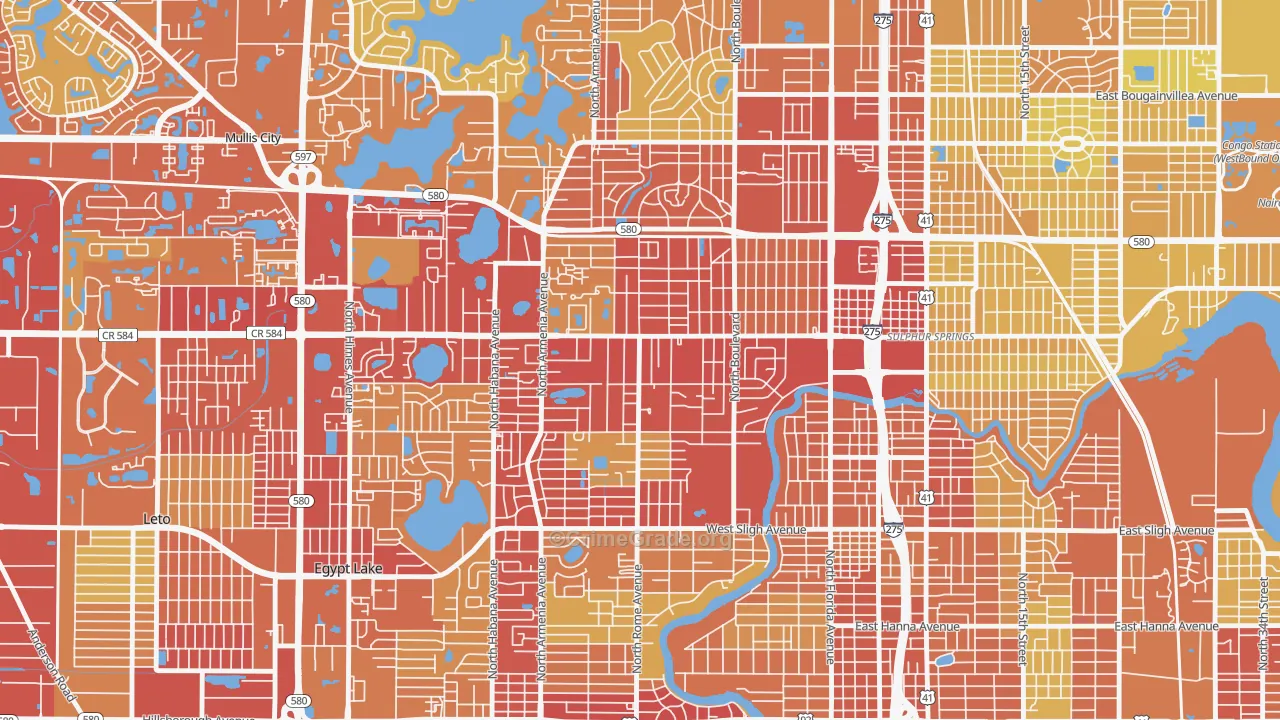 Lowry Park Central, Tampa, FL Map of Vehicle Theft Rates