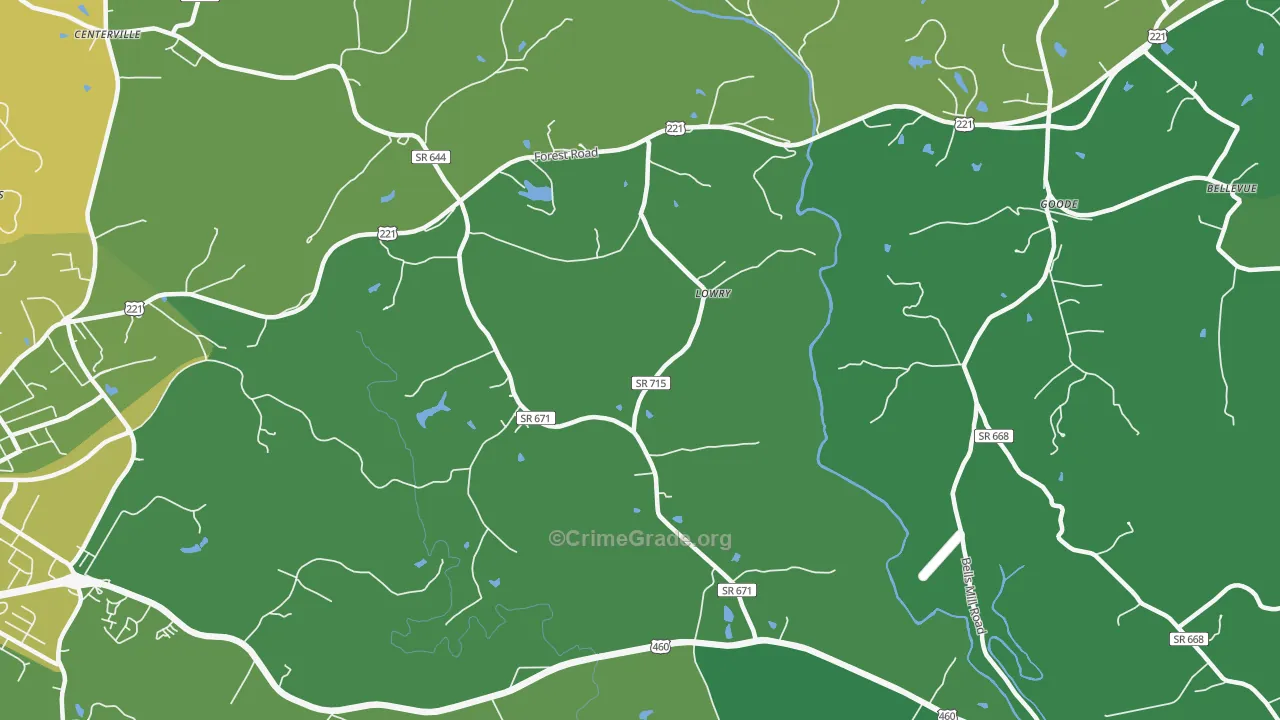 Lowry, VA Map of Vehicle Theft Rates