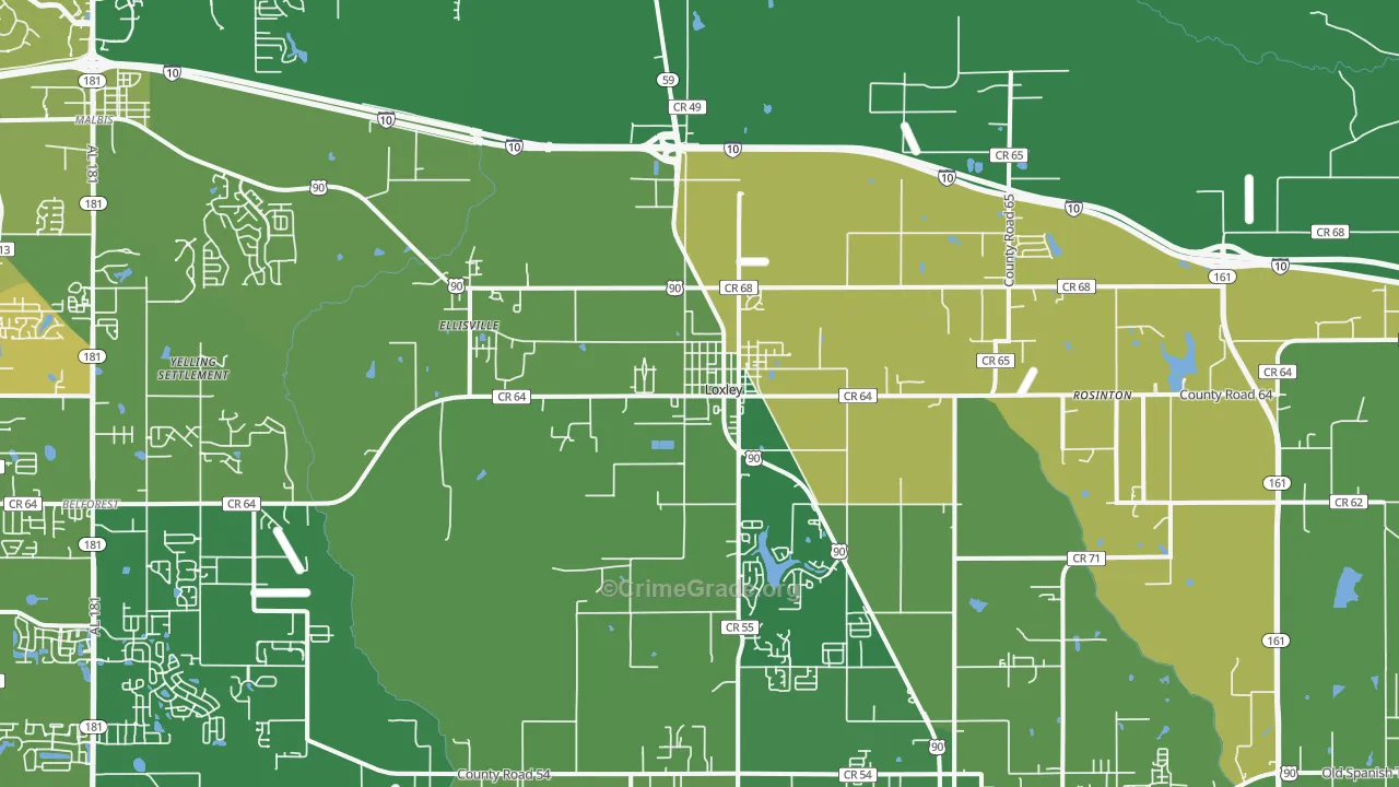 Loxley, AL Map of Vehicle Theft Rates